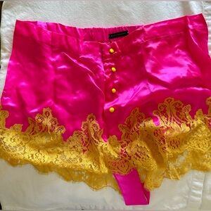 NWT 100% Silk Shorts Hot Pink Italian Silk and Yellow French Lace Rosamosario